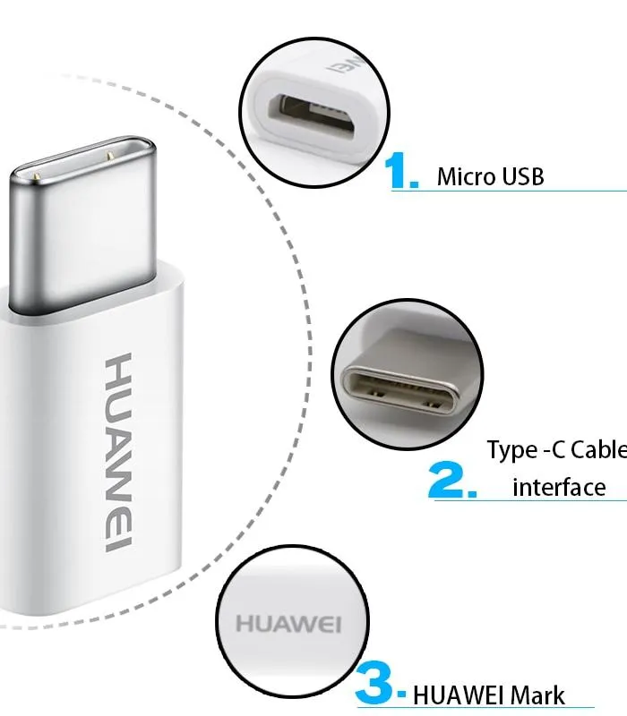 Adaptateur Micro USB vers USB Type-C Huawei - Dongle Blanc