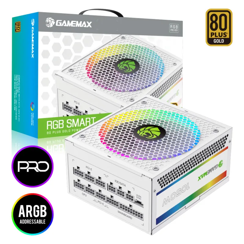 ALIMENTATION GameMAX ATX RGB-1050 PRO Modulaire Blanc