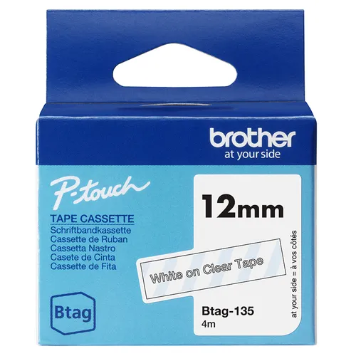 Brother Ruban BTAG135 12MM Blanc / Transparent