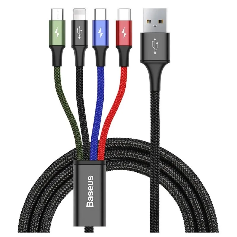 Cable 4en1 Baseus Rapid USB 2.0 type A vers 2xType C, 1XMicro USB &1