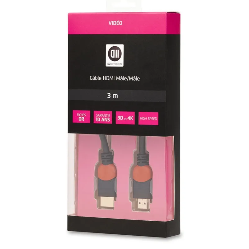 D2 - CABLE HDMI (M/M) 1.4 3m Fiches Or D2HDMI300MU Boîte
