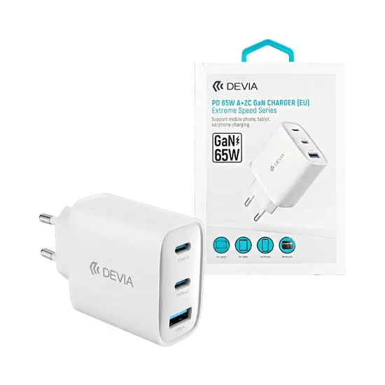 DEVIA Chargeur Secteur GaN PD 65W 1xUSB-A+2xUSB-C Extreme