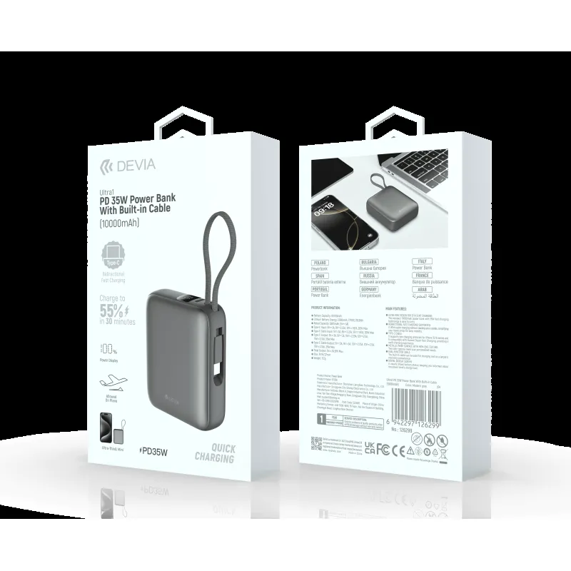 DEVIA PowerBank 10000mAh PD 35W Câble Intégré Ultra1