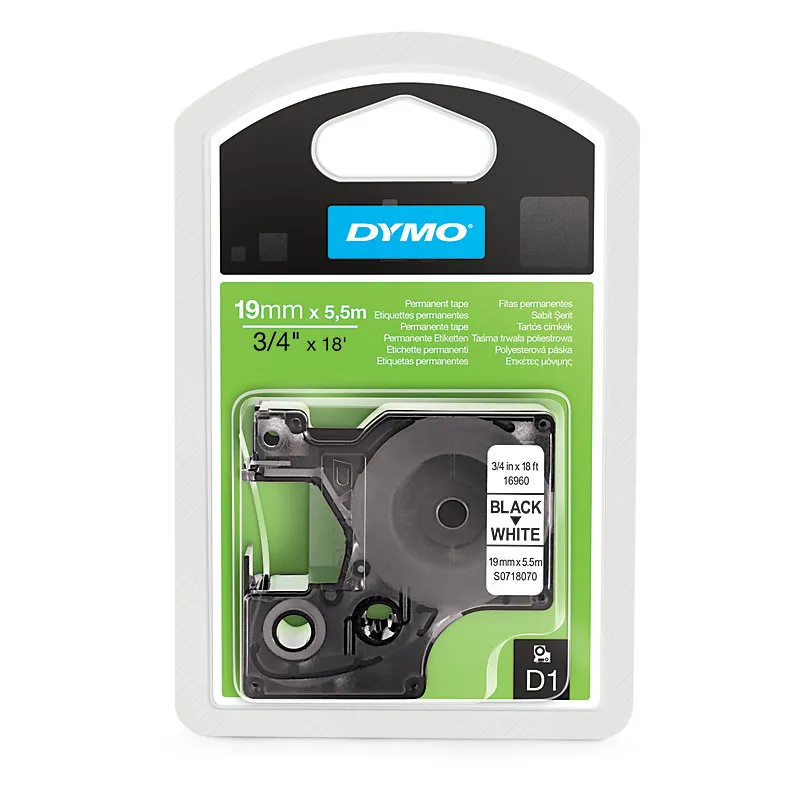 DYMO D1 - Standard Étiquettes - Noir sur jaune - 19mm x 7m