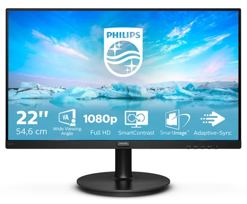 Écran PHILIPS 21.5" 1920 x 1080, Dalle VA, Luminosité : 200 cd/m² 4000:1, 4 ms, HDMI / VGA, Haut-parleurs, Noir texturé