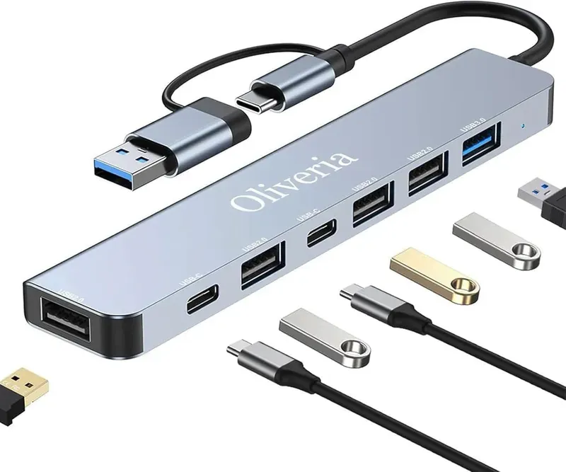 HUB USB-C 7 ports +Interrupteur/ALIM. chipset GL3510 ZGH-C08