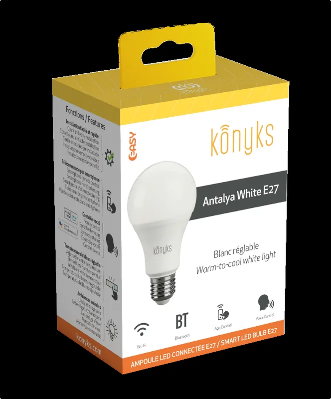 KONYKS ANTALYA WHITE E27-Ampoule E27 Wi-Fi + Bth, 9W, Blanc réglable