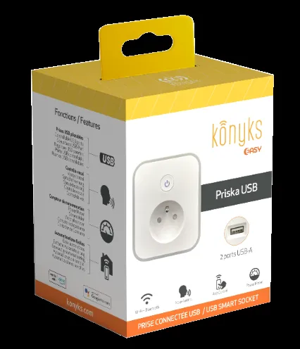 KONYKS PRISKA USB Prise Wi-Fi+Bluetooth 16A avec 2 prises USB A