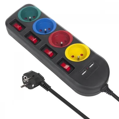 Multiprise 4 prises Maclean MCE229 + Interrupteur 1,50m Noir -79423
