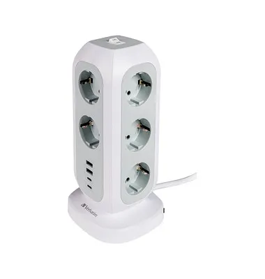 Multiprise Tour Verbatim 11 prises + 4 Ports Usb-c/A 2m (Blanc) - 495