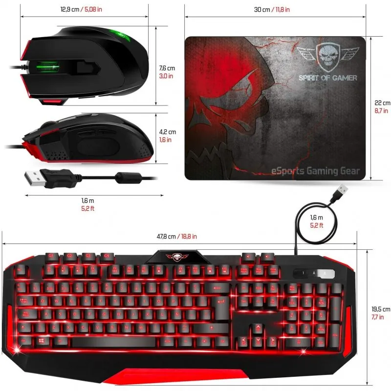 Pack 3en1 Spirit OF Gamer 1clavier+1souris+1tapis de souris