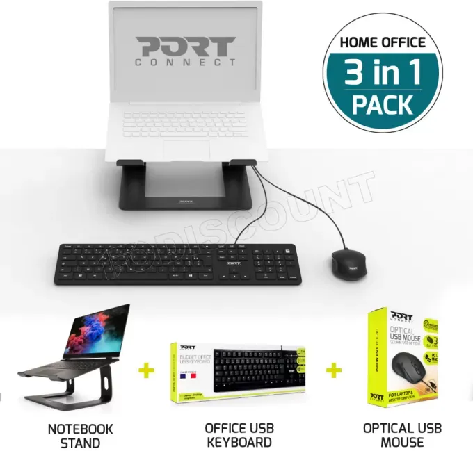 Pack Télétravail 3en1 (Clavier/Souris/Support) Port Design Home Offic