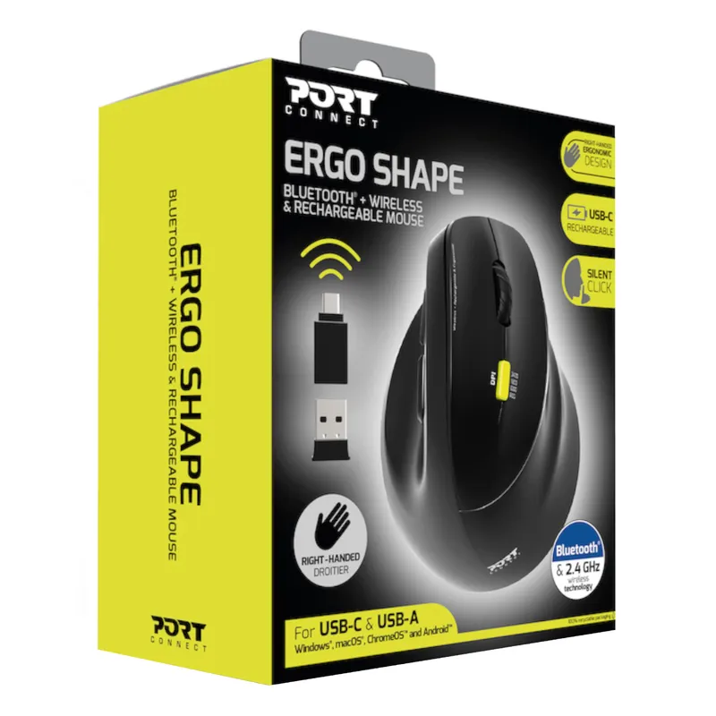 Port Designs Mouse Ergonomic Rechargeable Bluetooth Right Hand