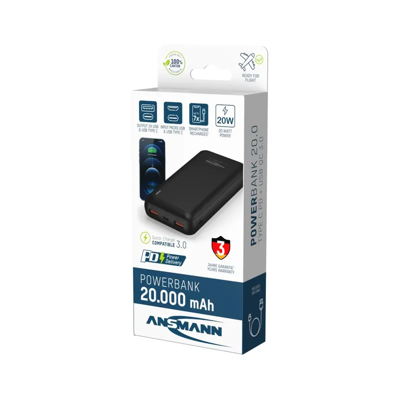 POWERBANK 20 000MAH USB-C IN & OUT AVEC ECRAN LCD