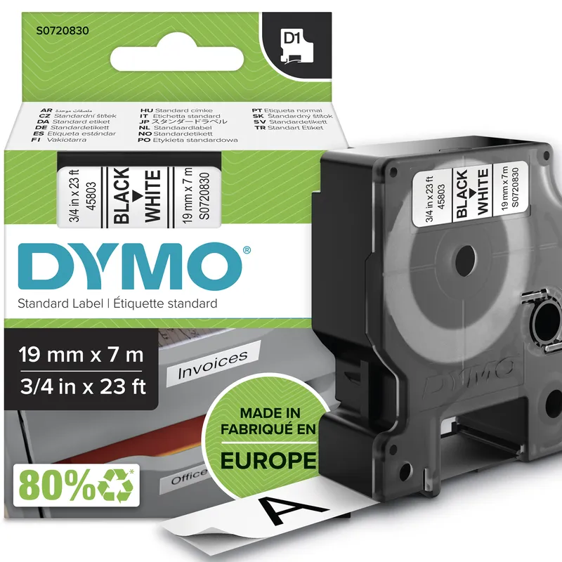 Ruban d'étiquettes Dymo 45803 - 19 mm Largeur - Permanent Adhésif - R
