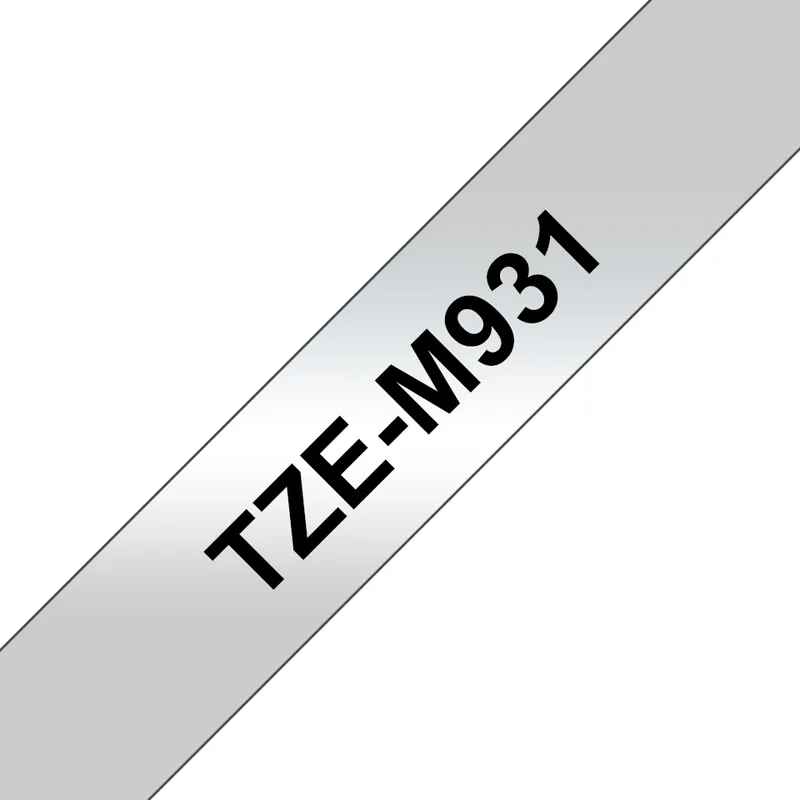 BROTHER RUBAN TZE-M931 12MM NOIR SUR FOND MATT ARGENT LAMINE EFFET METALLIQUE 8M