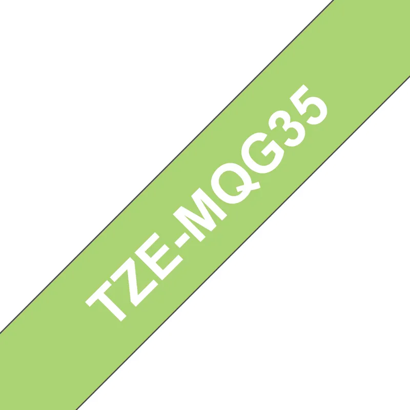 BROTHER RUBAN TZE-MQG35 12MM BLANC SUR FOND VERT CITRON LAMINE 5M
