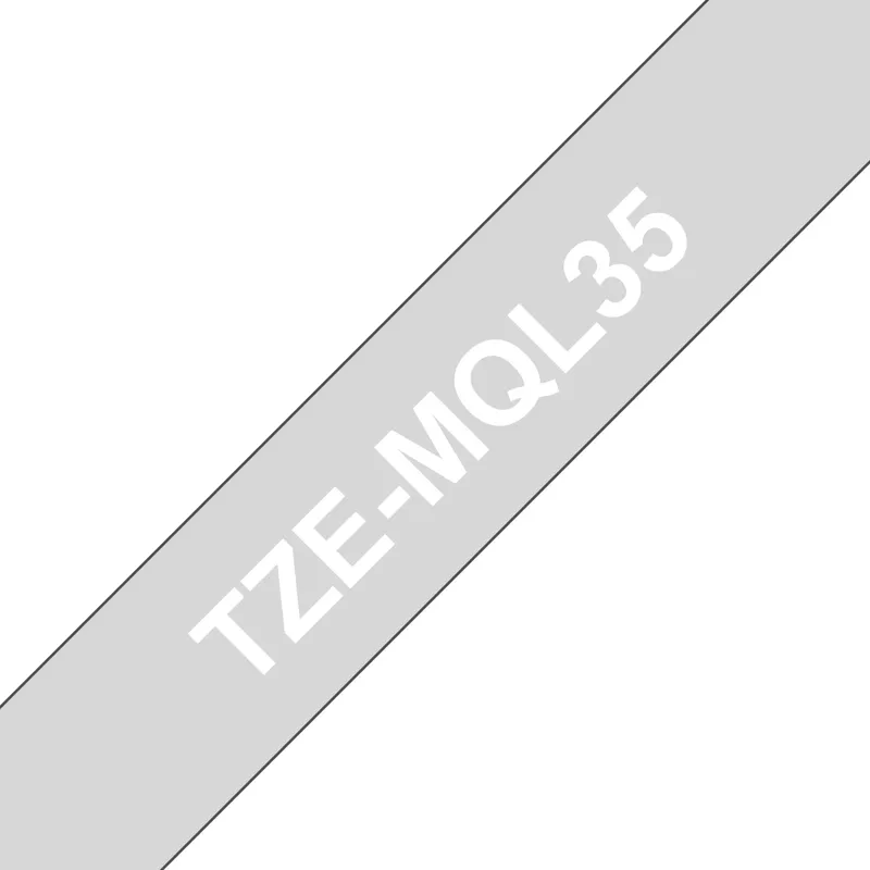 BROTHER RUBAN TZE-MQL35 12MM BLANC SUR FOND GRIS CLAIR LAMINE 5M