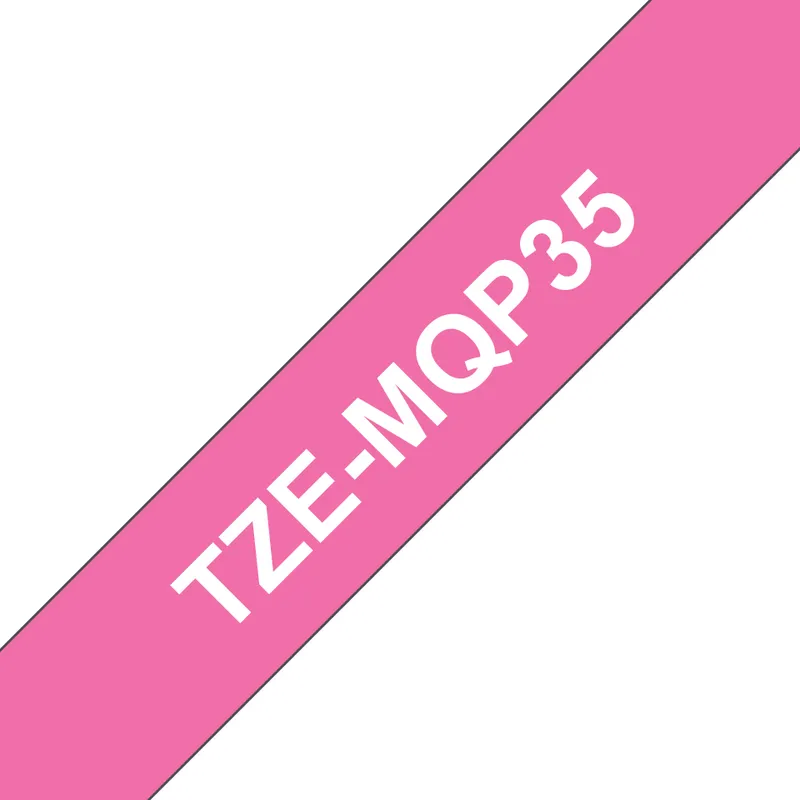 BROTHER RUBAN TZE-MQP35 12MM BLANC SUR FOND ROSE LAMINE 5M