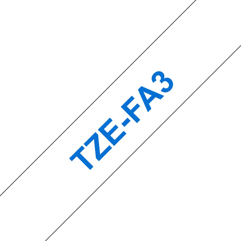BROTHER TZEFA3 12MM BLUE ON WHITE FABRIC TAPE