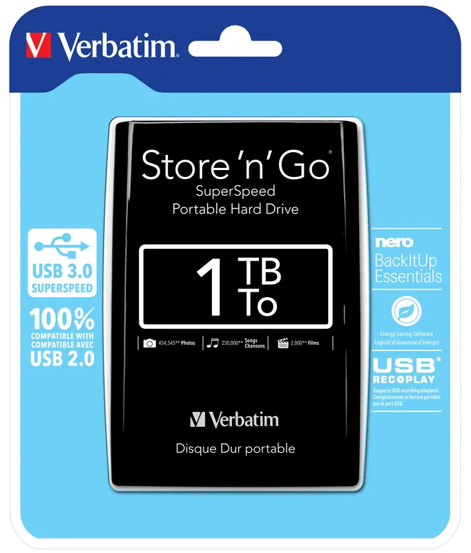 Verbatim Store'n'Go HDD Ext. 1To 2,5 USB3.0 — (tcp 6€ incl.)