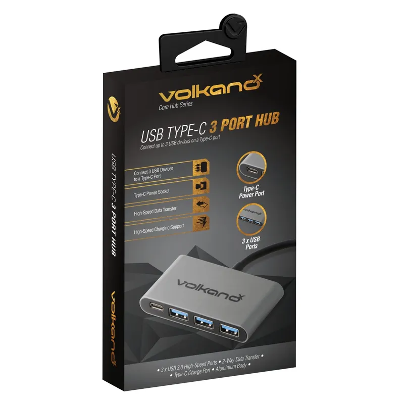 VOLKANO VK-20058-BK HUB USB-C vers 3x USB3.0 +Charge USB-C