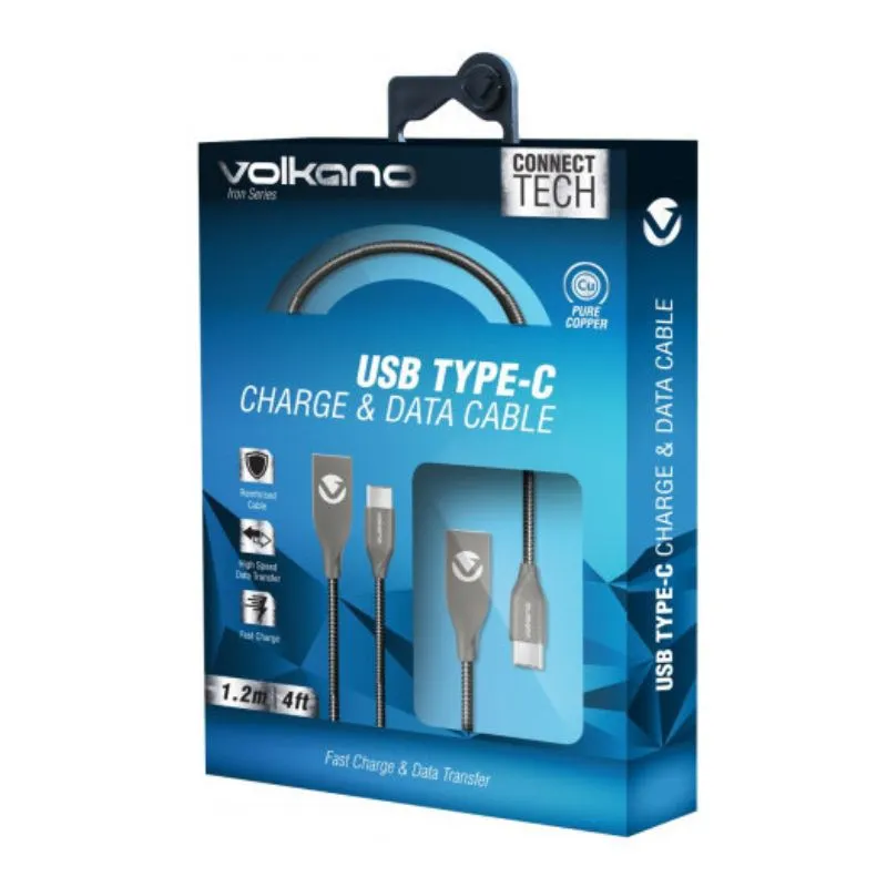 VOLKANO VK-20095-BK Cable IRON Series métal USB-C (M) 1,2m NOIR